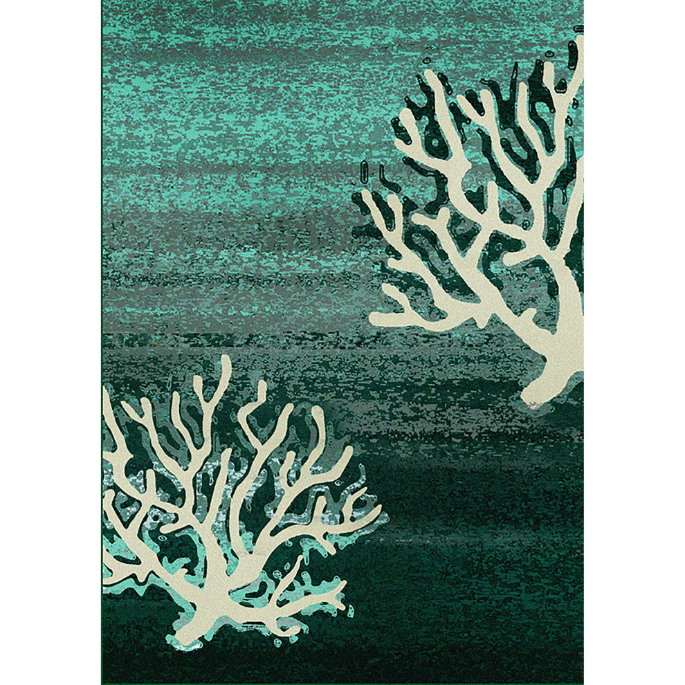 Coral Pattern, Aqua, 4'x5'