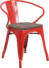 Red Metal Chair with Wood Seat and Arms