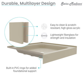 Voltaire 60"x36" Single-Threshold, Center Drain, Shower Base, Biscuit