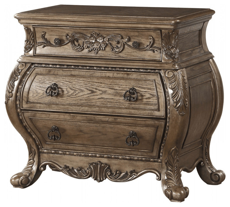 34" Champagne Novelty Three Drawers Solid Wood Nightstand