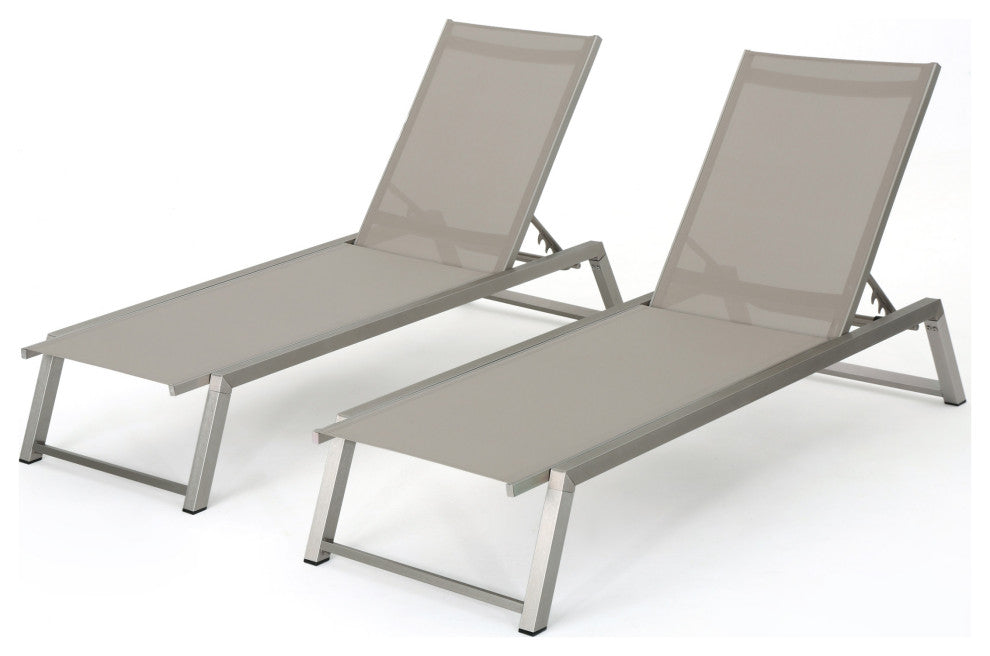 GDF Studio Santa Monica Outdoor Gray Mesh Chaise Lounge With Aluminum Frame, Set of 2