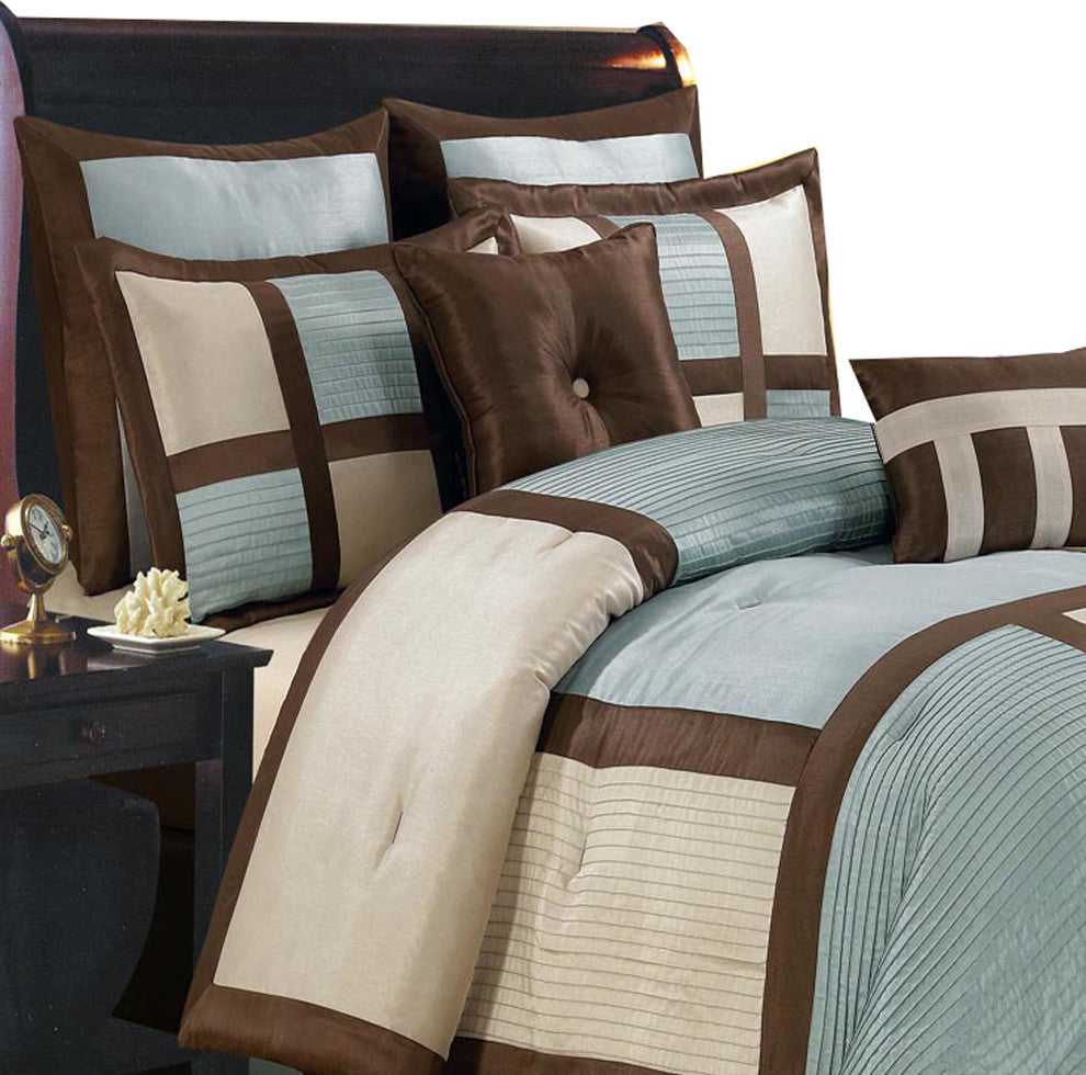 Morgan 100% Microfiber 8-Piece Luxury Comforter Set, Blue, Olympic Queen