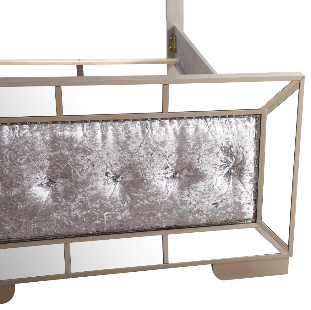 Galera Tufted and Mirrored Bed, Gray, Twin