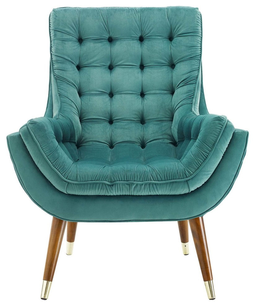 Suggest Button Tufted Upholstered Velvet Lounge Chair, Teal