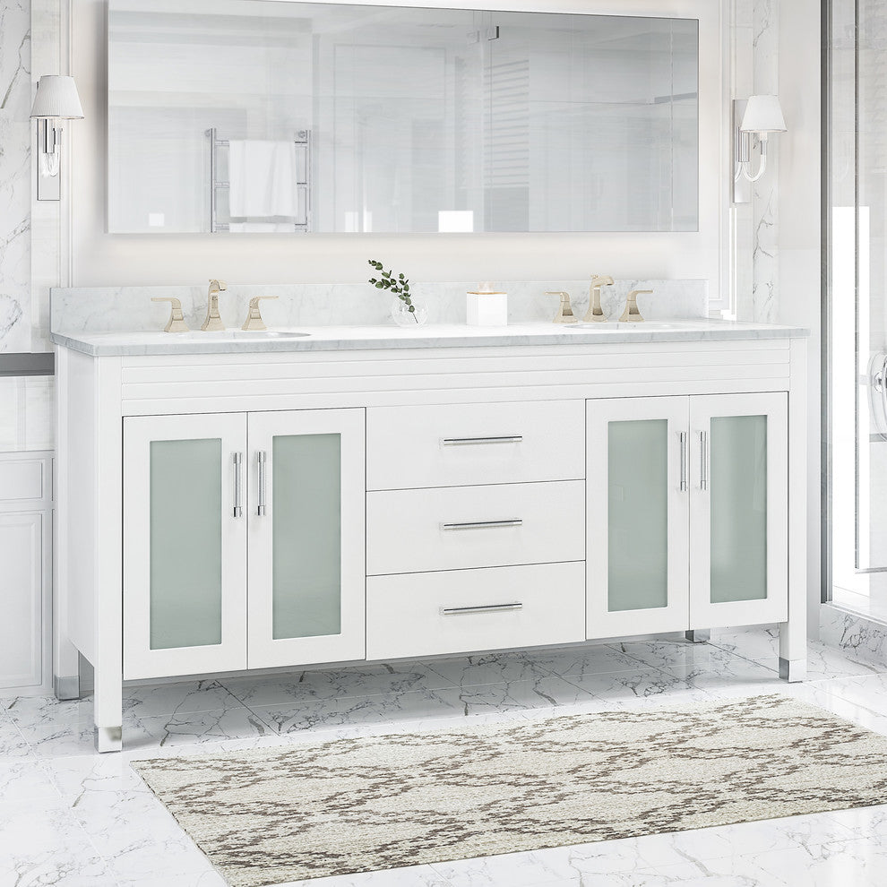 Taylor Contemporary 72" Wood Bathroom Vanity, Counter Top Not Included, White