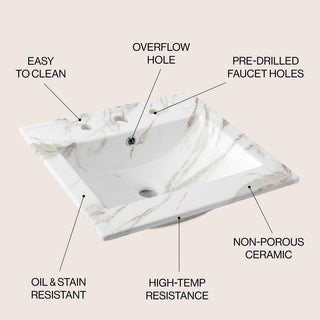 Ancillary 3-Hole Contemporary Rectangular Ceramic Single Sink Basin Vanity Top