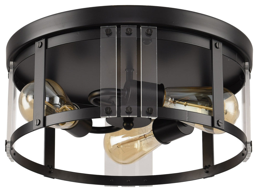 3-light Flush Mount Chandelier with Mental and Acrylic Lampshade