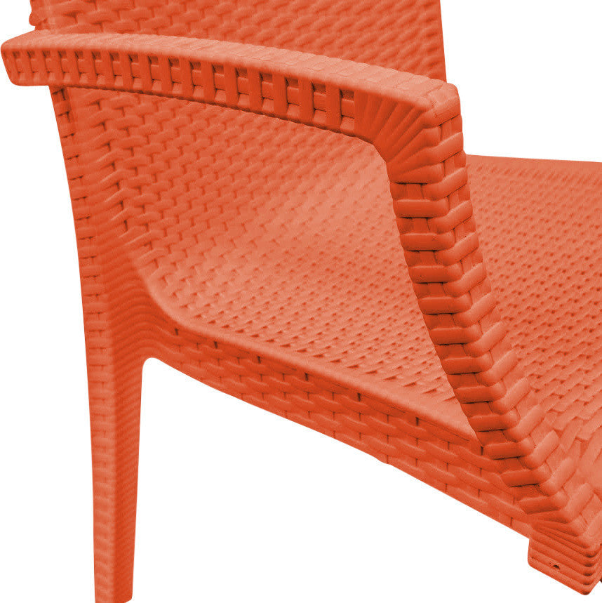 LeisureMod Weave Mace Indoor Outdoor Patio Dinin Armchairs, Black, Orange