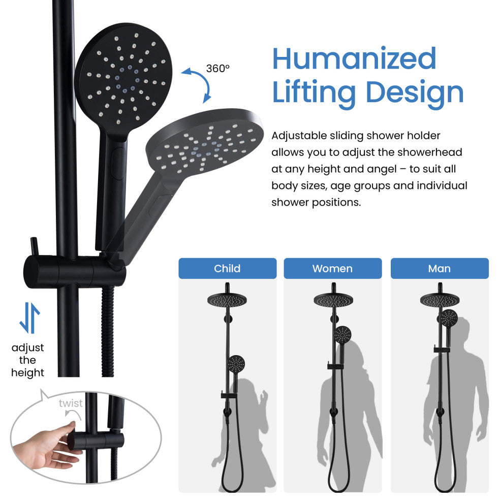 Circular Shower Column With Dual Function Shower Head, Matte Black, Without Rough in Valve
