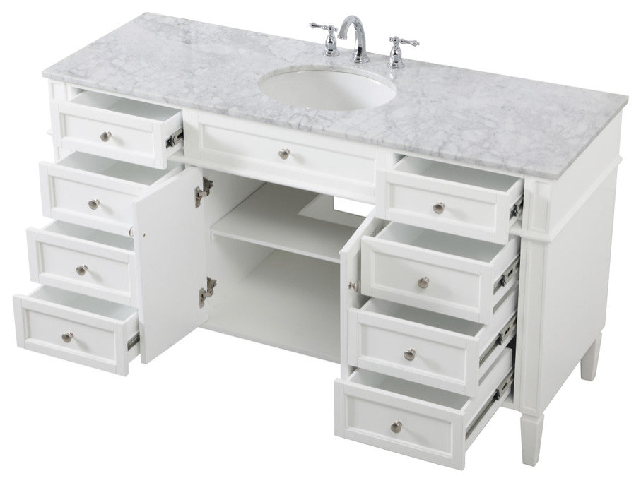 Home Living Vanity with Carrara White Marble Countertop, White, 60", Single Sink