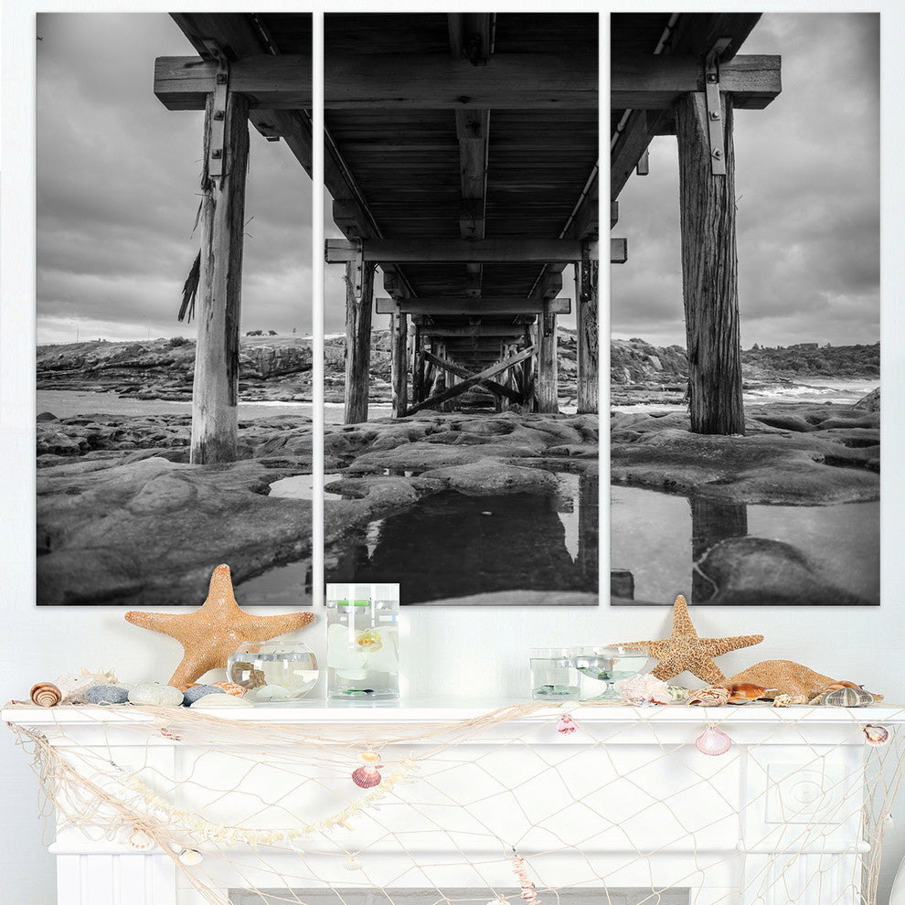 "Black and White Large Wooden Bridge" Metal Wall Art, 3 Panels, 36"x28"