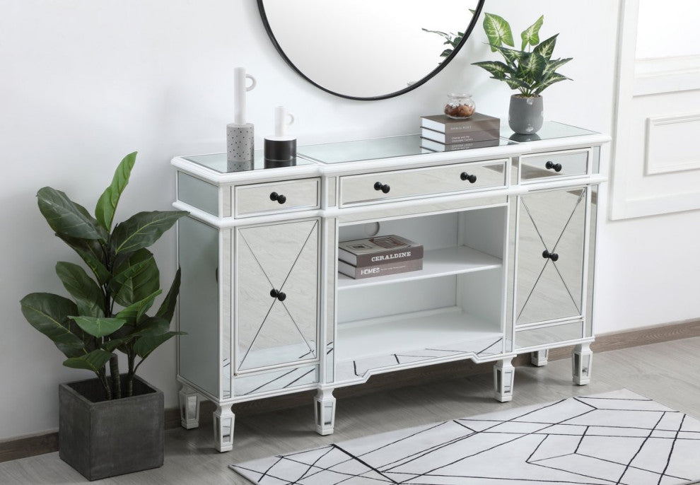 Calum 60" Mirrored Credenza, Antique White