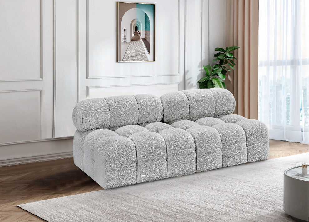 Ames Boucle Fabric Modular Sofa, Grey, 2-Piece: 2 Armless Chair