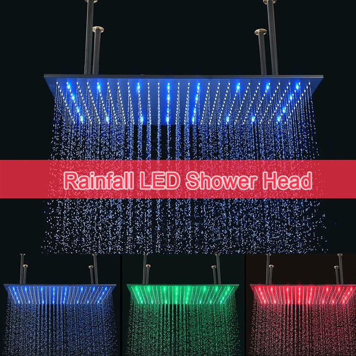 Tortona 20*40" Matte Black LED Digital Rainfall Shower System With 3 Body Jets
