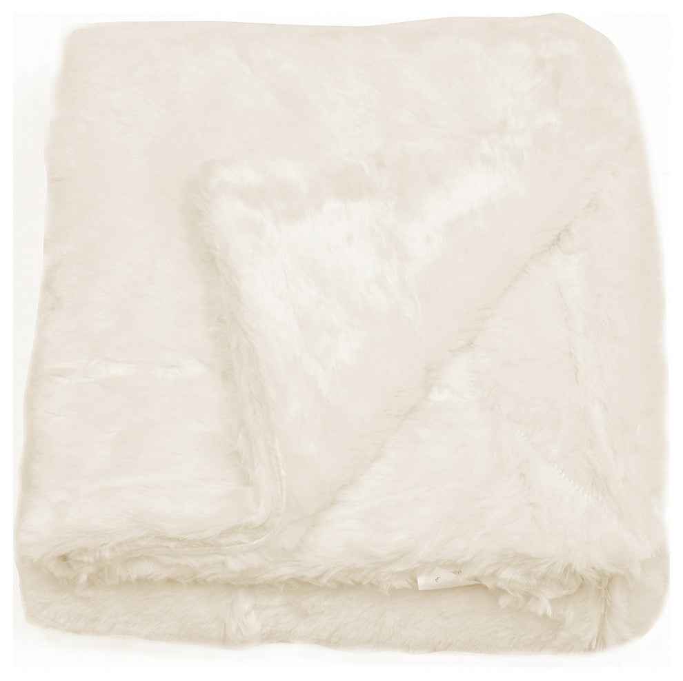Double Sided Over-Sized Faux Fur Throw Blanket, Ivory, 70''x80''