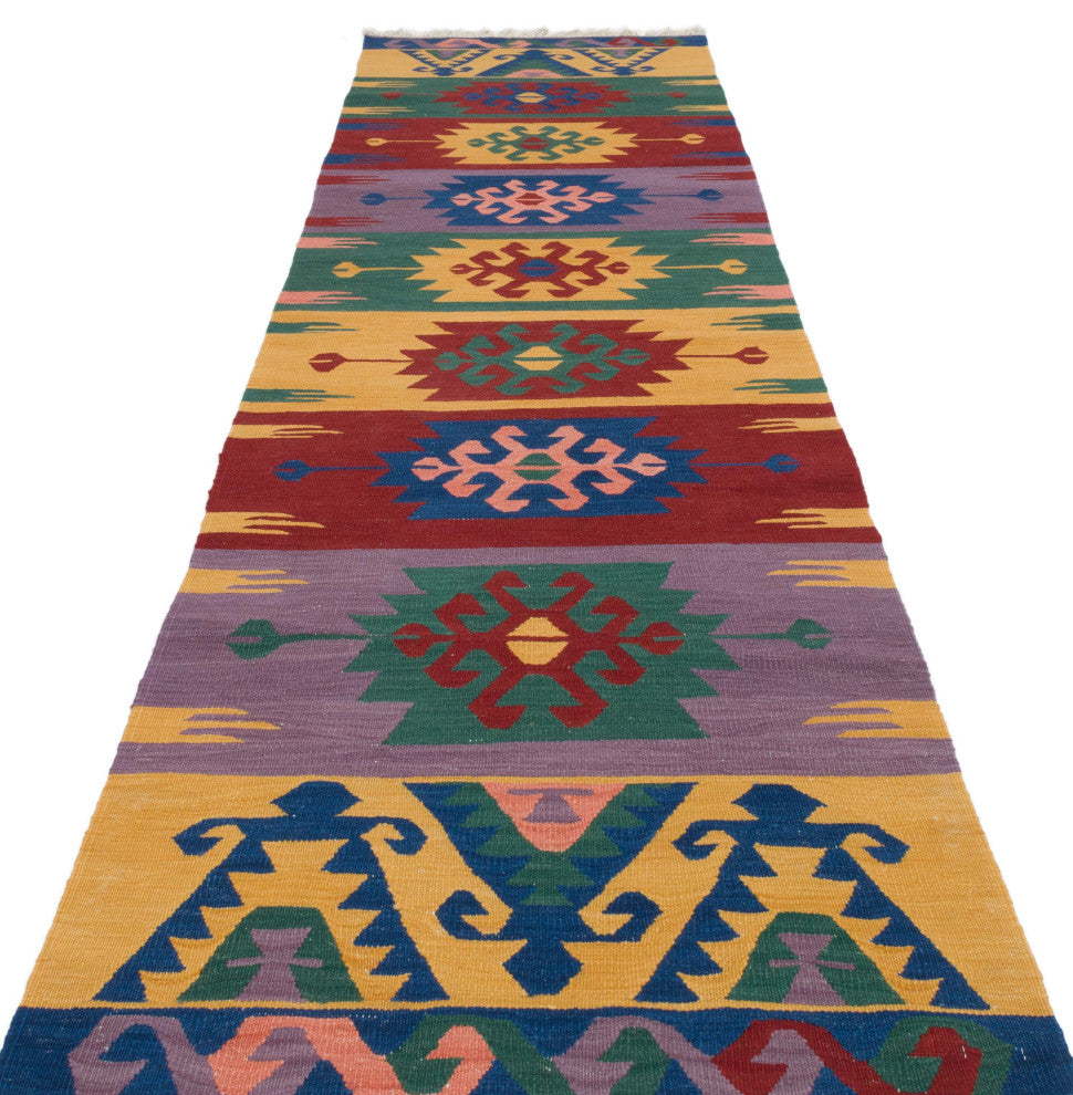 New Handwoven Turkish Kilim Rug 2' 10" x 10' 2", 34 in. x 122 in.