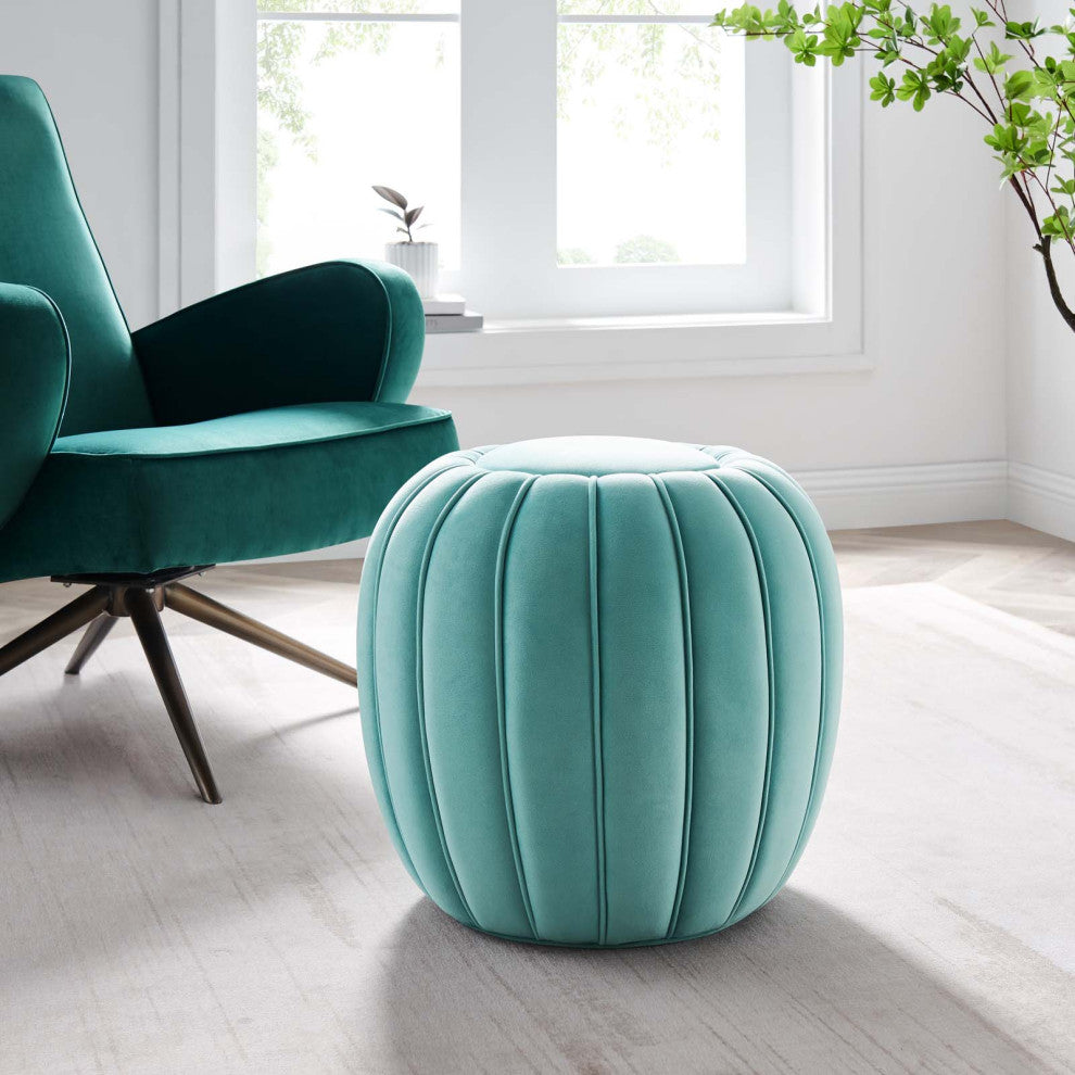 Celebrate Channel Tufted Performance Velvet Ottoman, Mint