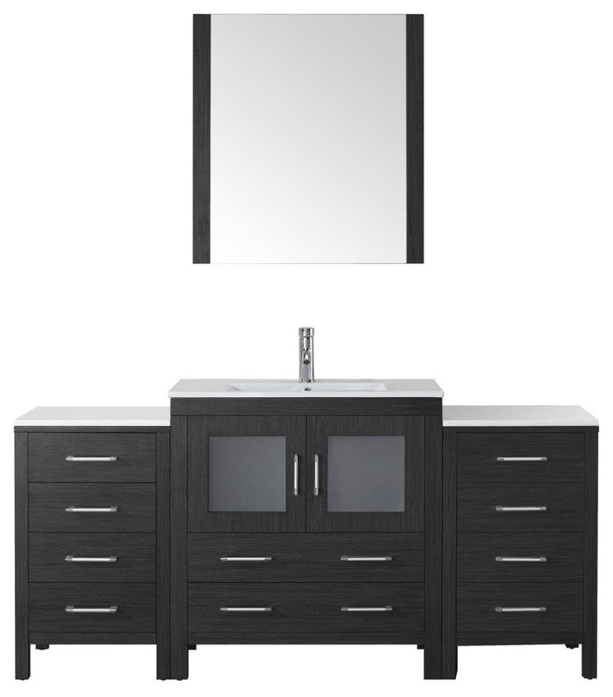 Virtu Dior 68" Single Bathroom Vanity, Zebra Gray, Faucet, Mirror
