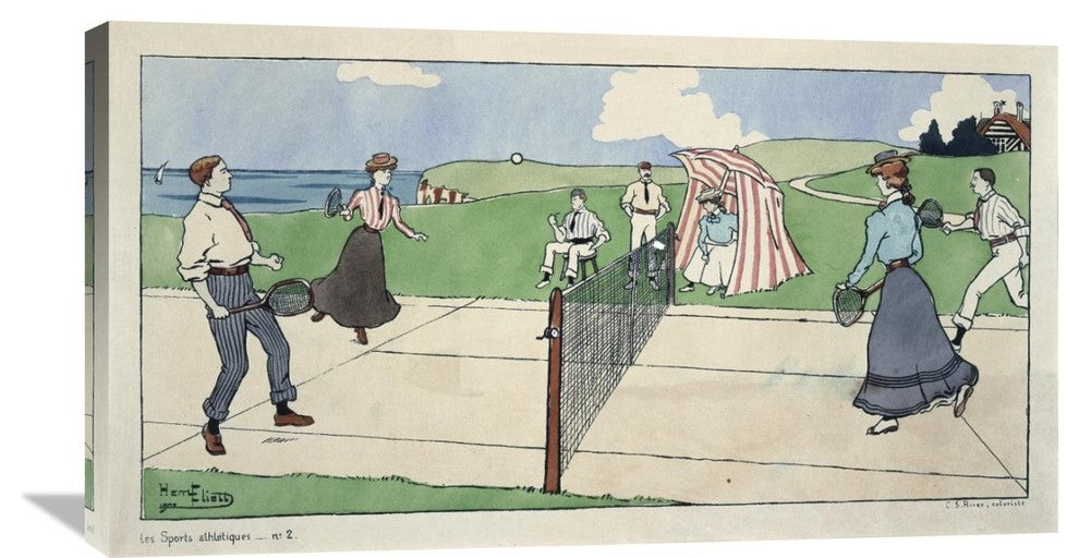 "Les Sports athletiques / Tennis" Artwork, 36"x19"