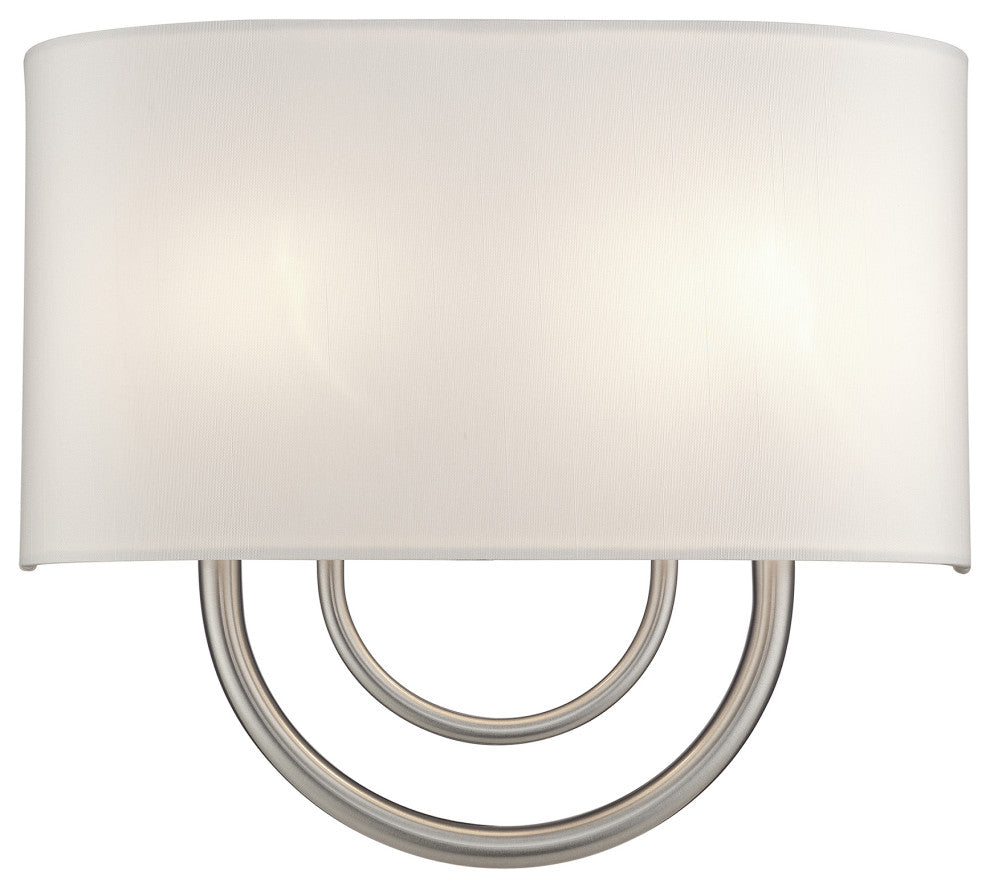 Stratton 2 Light Brushed Nickel ADA Sconce with Hand Crafted Off-White Shade