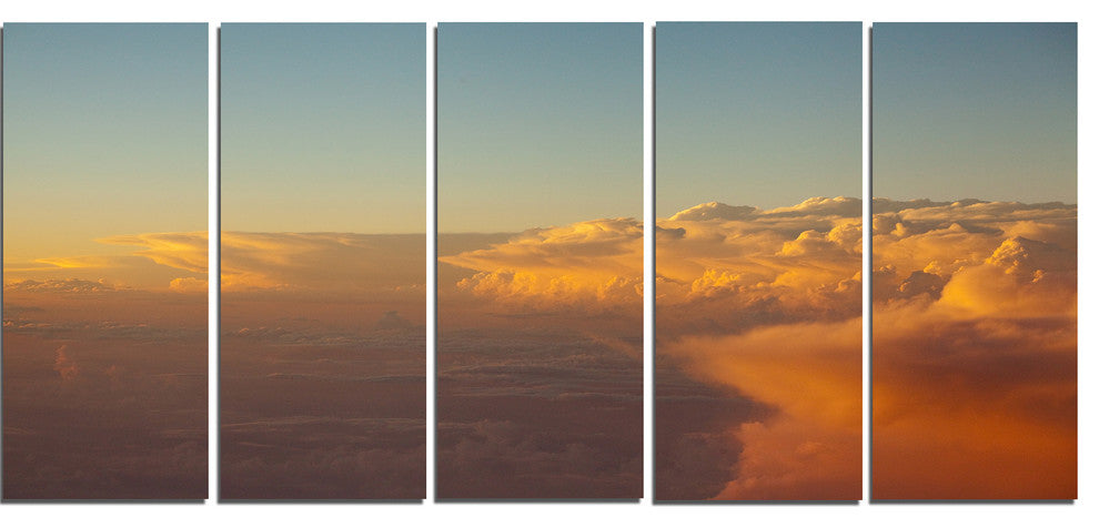 "Solotful Sunset in Sky Cloudscape" Seascape Art Canvas, 5 Panels, 60"x28"