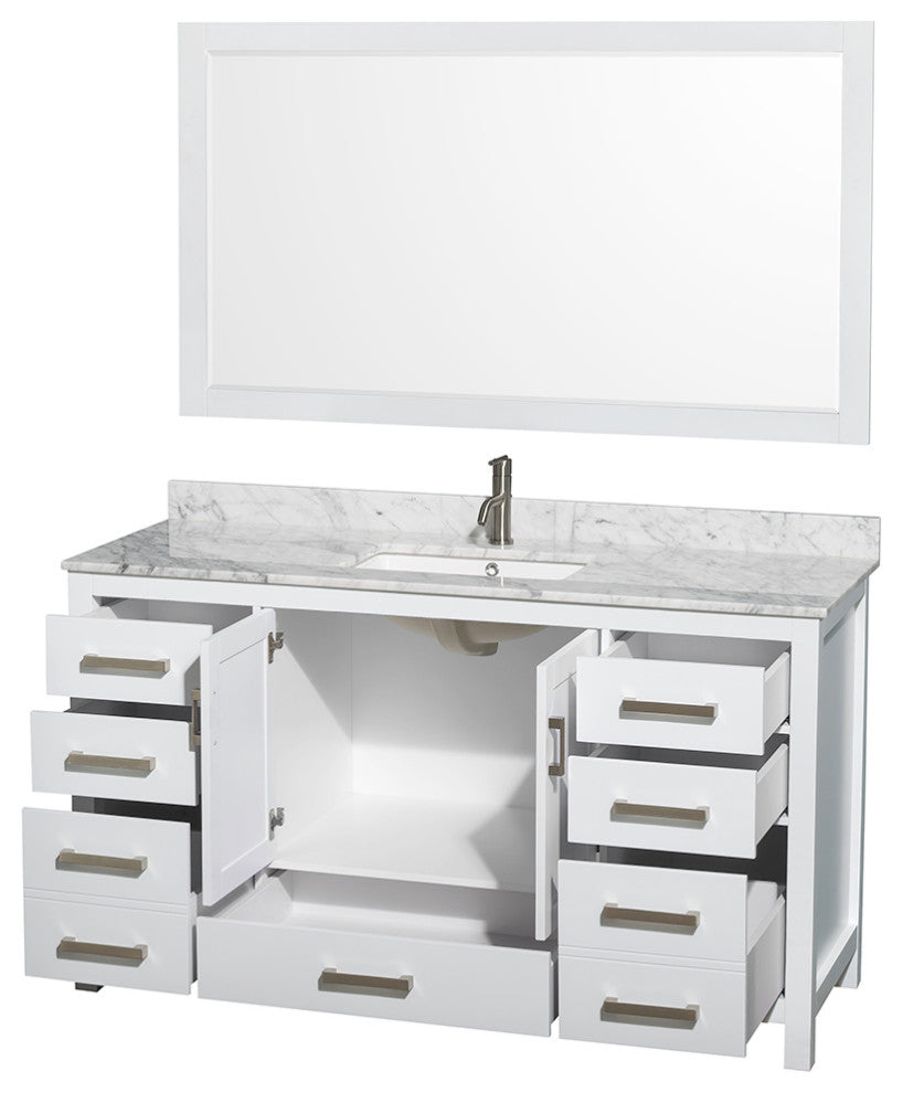 Wyndham WCS141460SWHCMUNSM58 60 Inch Bathroom Vanity with Carrera Marble