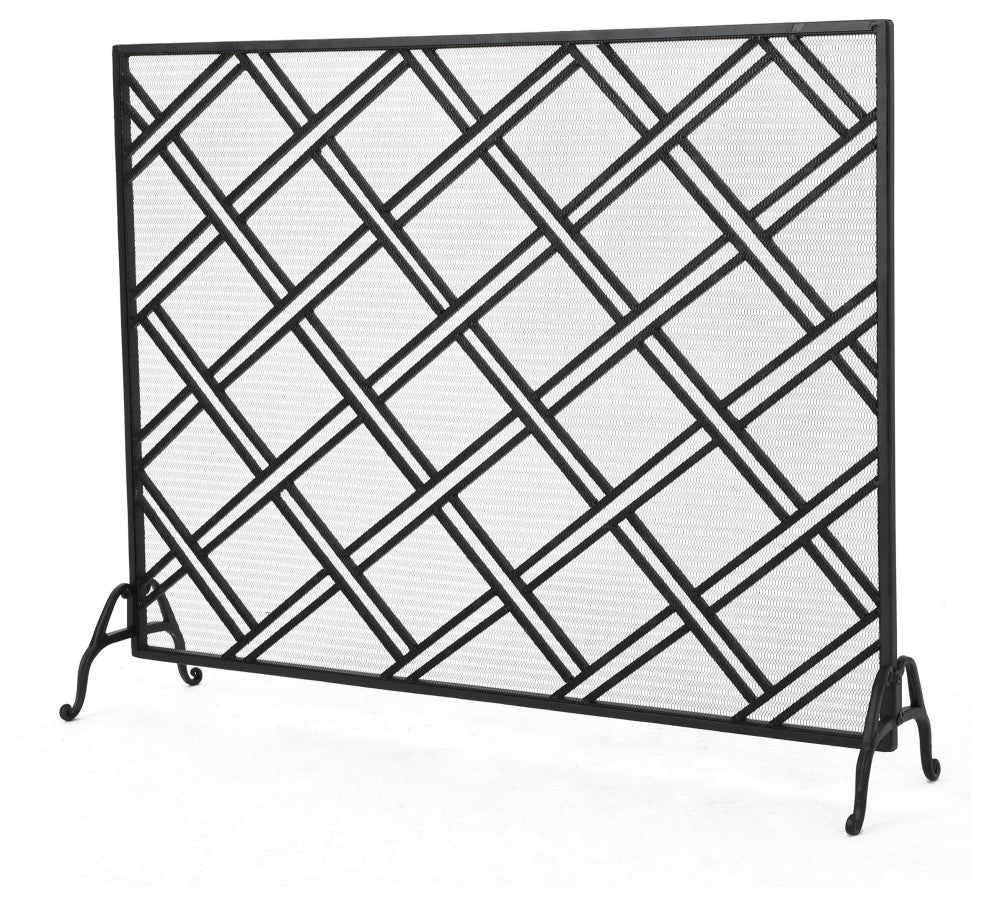 GDF Studio Jalama Single Panel Iron Fireplace Screen, Black