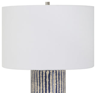 Rustic Coastal Cobalt Blue Ivory White Table Lamp 28 in Ceramic Cylinder