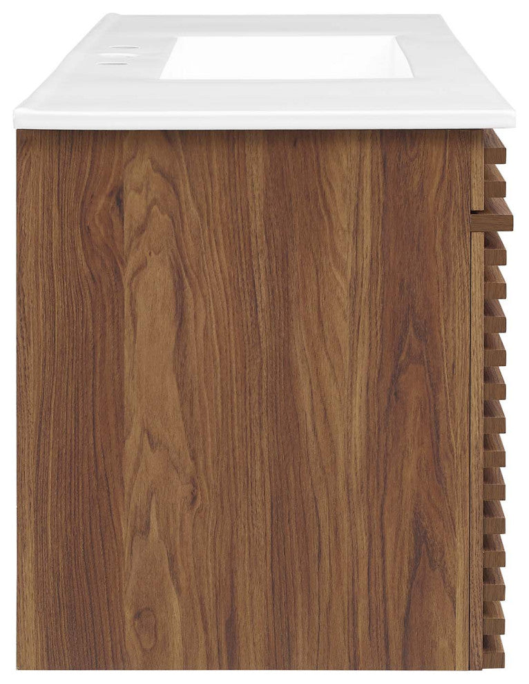 Render 48" Wall-Mount Bathroom Vanity, Walnut White