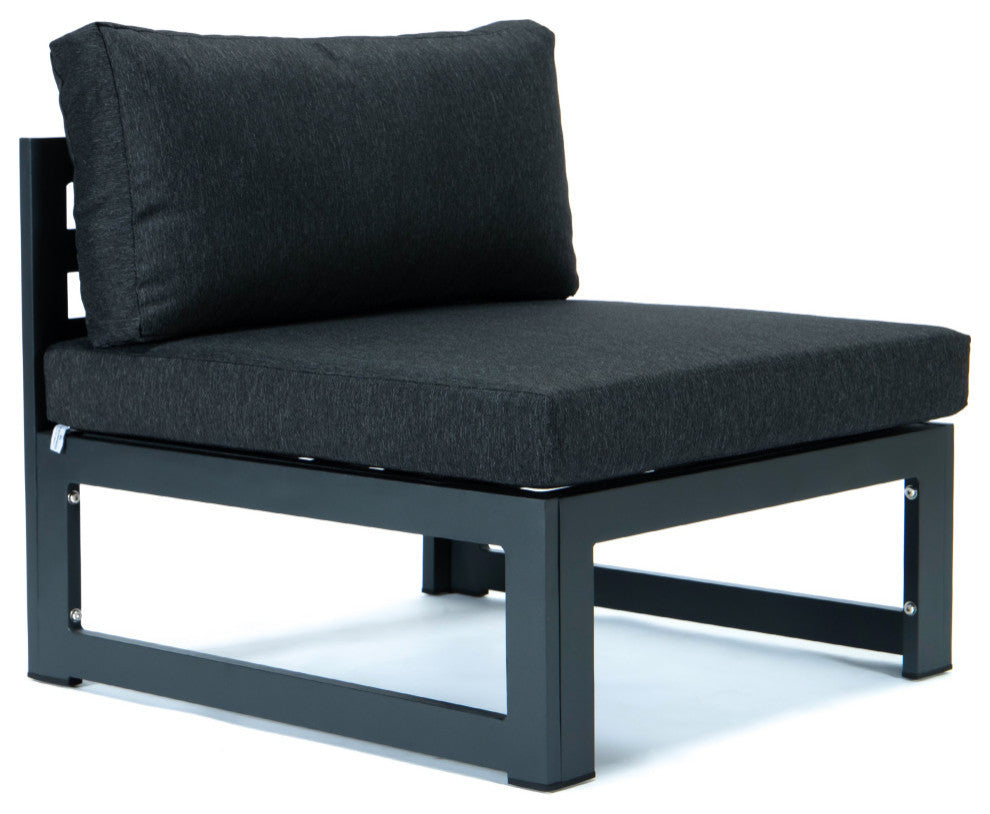 LeisureMod Chelsea 7-Piece Outdoor Sectional With Fire Pit Table, Black