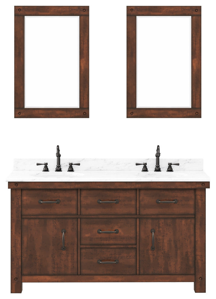 Aberdeen Carrara Marble Countertop Vanity in Rustic Sierra with Mirrors