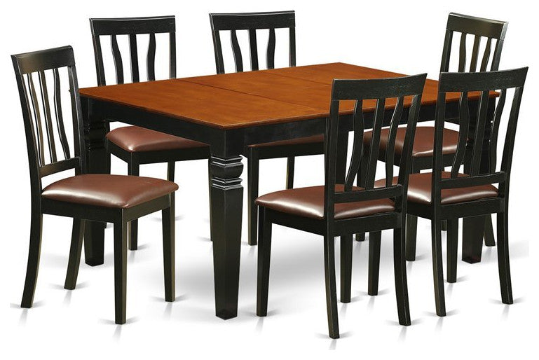 Wean7-Bch-Lc, 7-Piece Kitchen Table Set With Table and 6 Leather Chairs, Black