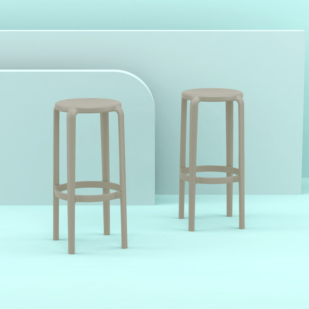 Tom Resin Bar Stool, Set of 2, Black, Taupe