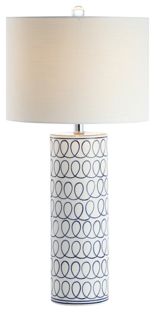 Loop 28.75" Ceramic Modern Column LED Table Lamp, Blue/White by JONATHAN  Y