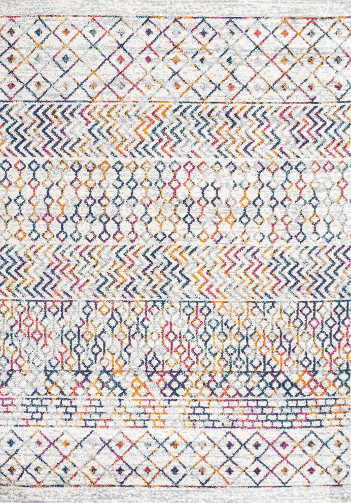 Arta Moroccan Vintage Geometric Area Rug, Multi/Cream, 8 X 10