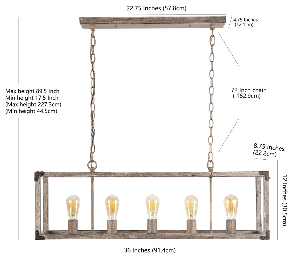 Magnolia 36" 5-Light Linear Adjustable Iron Rustic LED Pendant, Brown