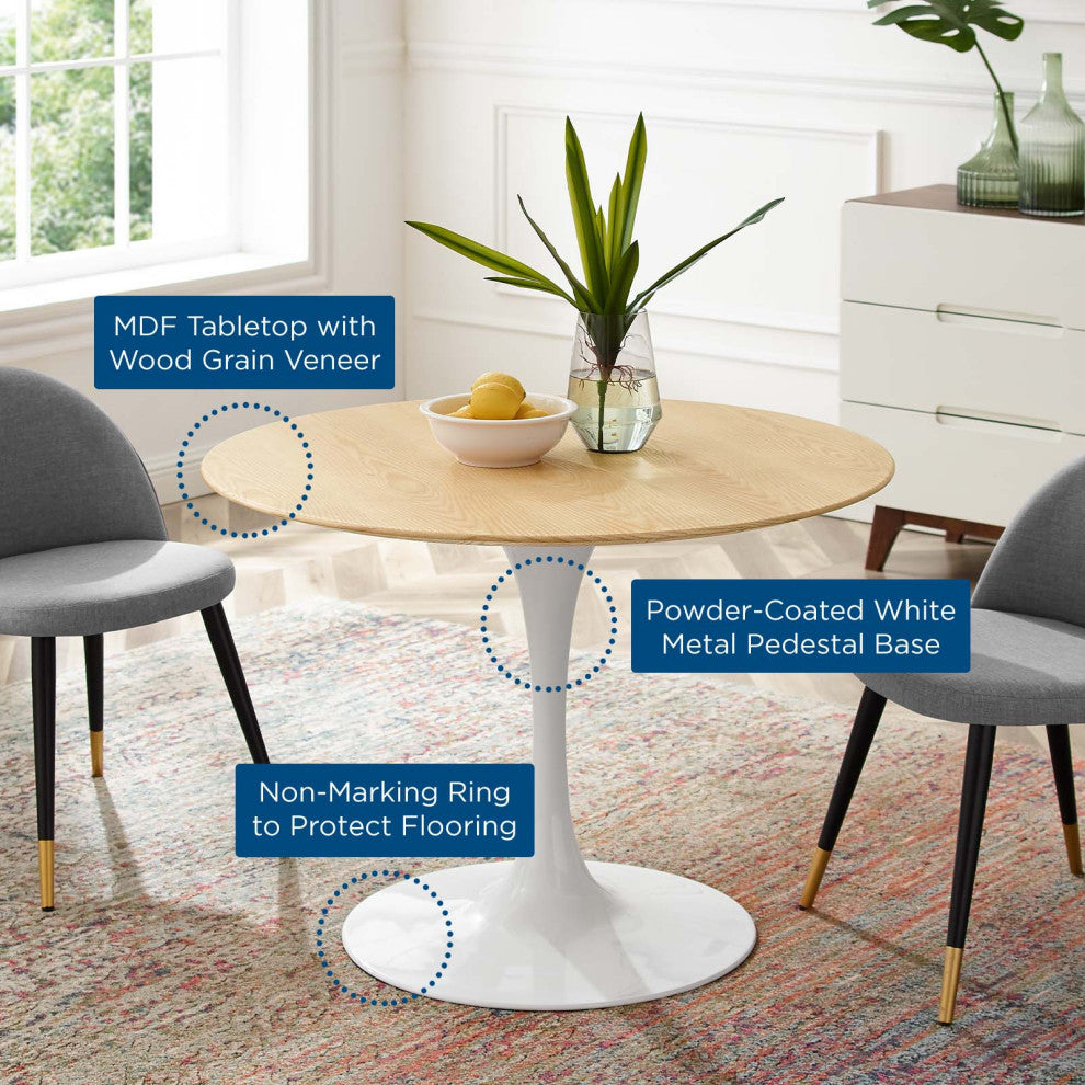 40" Dining Table, Round, Natural Brown White, Metal, Modern, Hospitality