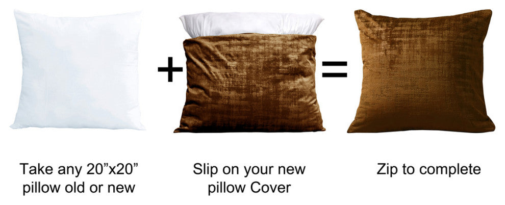 Velvet 2 Piece Euro Pillow Cover Set, Tobacco Brown, 2 Piece, 26"x26"