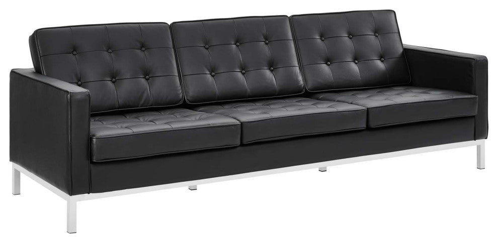 Loft 3-Piece Leather Sofa Loveseat and Armchair Set Black