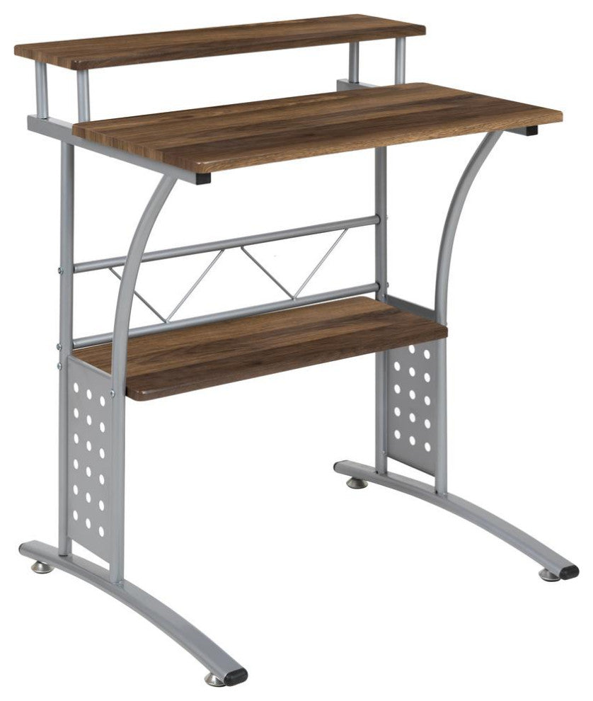 Clifton Rustic Walnut Computer Desk with Top and Lower Storage Shelves