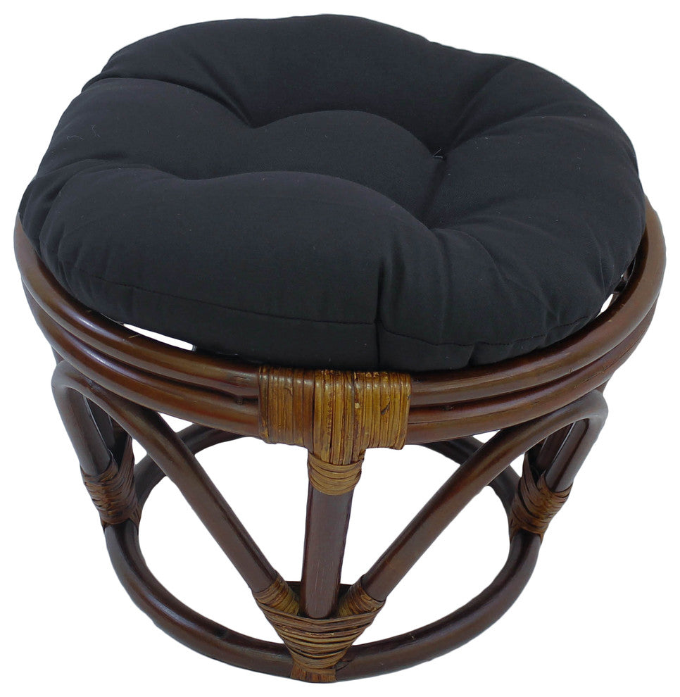 18" Round Solid Twill Tufted Footstool Cushion, Black