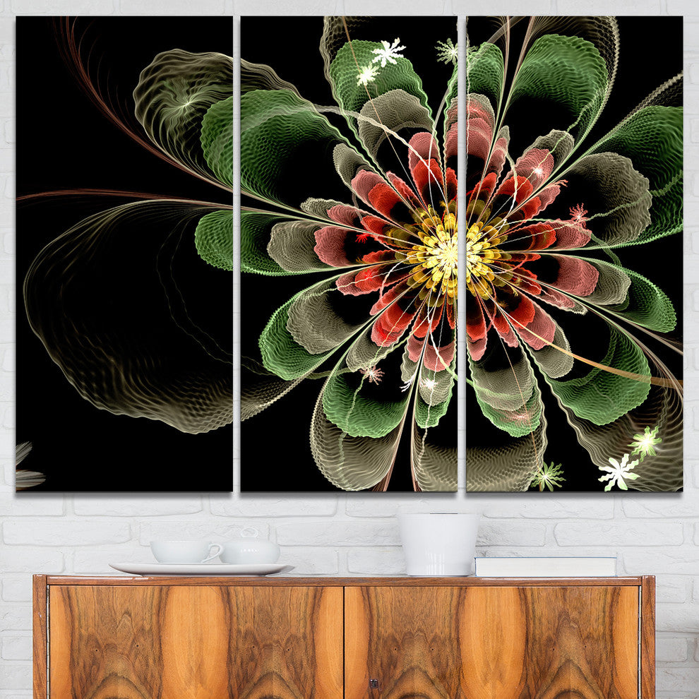"Abstract Green Fractal Flower" Digital Wall Art, 3 Panels, 36"x28"