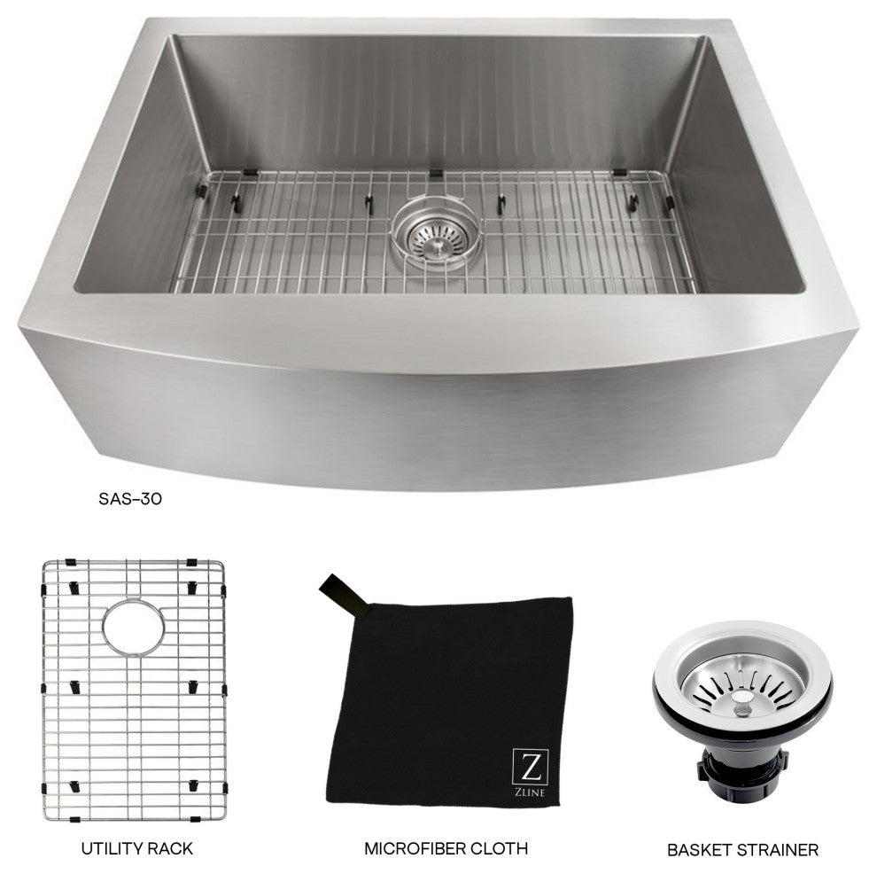 ZLINE Farmhouse Single Bowl Sink in Stainless Steel with Bottom Grid
