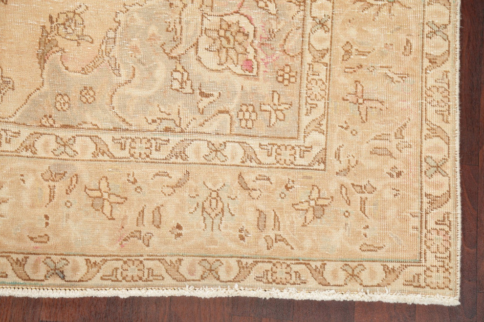 Consigned, Vintage Distressed Handmade Persian Traditional Area Rug, Beige, 6x9