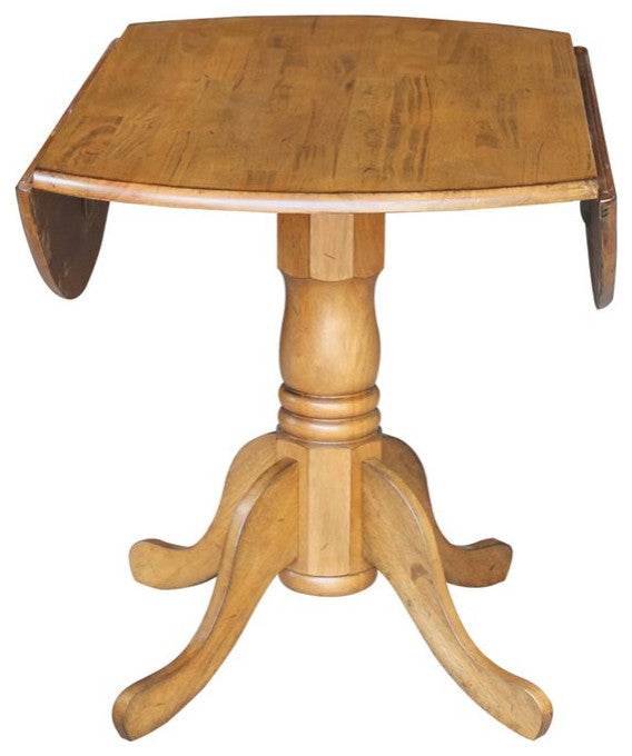 42" Round Dual Drop Leaf Pedestal Table, Pecan