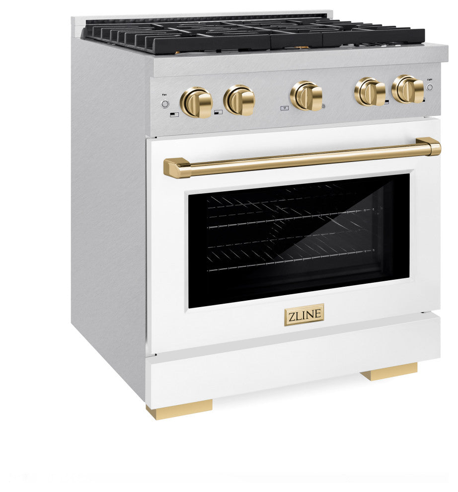 ZLINE 30" Gas Range, DuraSnow With White Matte and Gold SGRSZ-WM-30-G