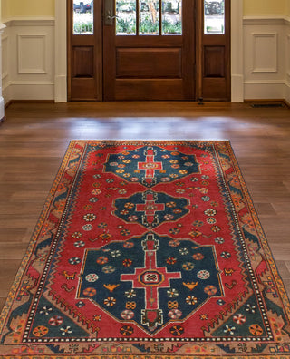 Fine Vintage Distressed Dagobert Red/Charcoal Rug, 4'0 x 6'8