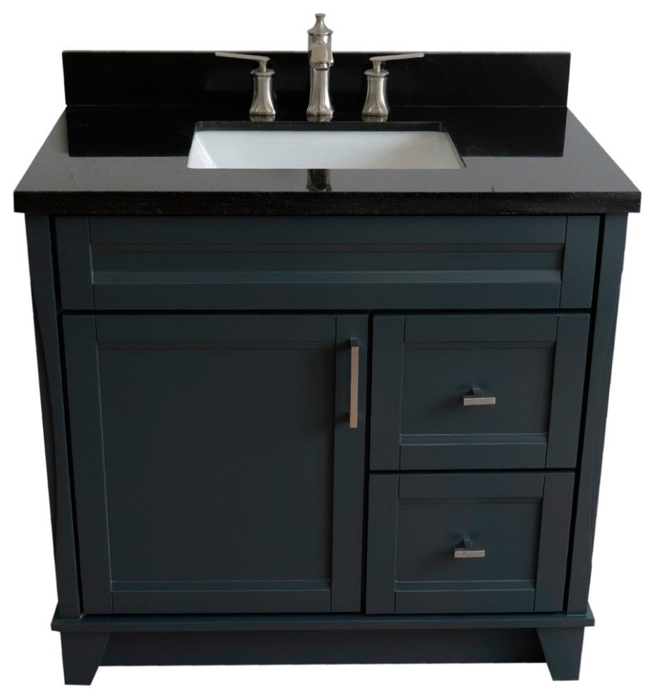 37" Single Sink Vanity, Dark Gray Finish With Black Galaxy Granite