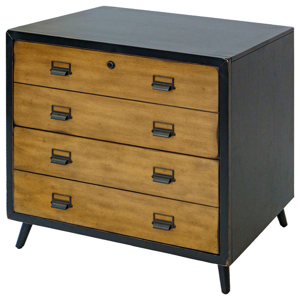 Mid-Century Wood Lateral File, Storage File Drawer, Fully Assembled, Black