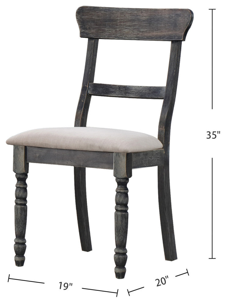 Set of 2 Light Brown Linen Side Chair, Weathered Gray